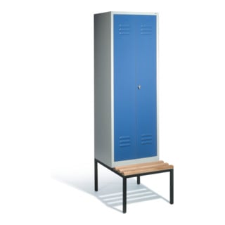 C+P Doppelspind Classic avec banc, 2 compartiments, H2090×I610×P500/815mm façade bleu clair corps gris clair