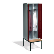 Armoire double C+P Classic avec banquette, 2 compartiments, H2090xL610xP500xP500/815mm avant rouge rubis corps gris clair