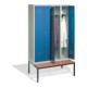 Armoire double C+P Classic avec banquette, 4 compartiments, H2090xB1190xT500xT500/815mm avant bleu clair corps gris clair-1