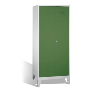 C+P Double broche Classic sur pieds, 2 compartiments, H1850×I810×P500mm, façade vert réséda, corps gris clair