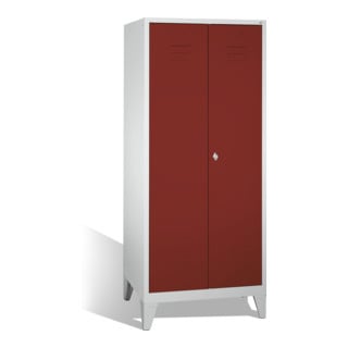 C+P Double pupitre Classic sur pieds, 2 compartiments, H1850×I810×P500mm face rubis, corps gris clair