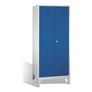 C+P Double pupitre Classic sur pieds, 2 compartiments, H1850×I810×P500mm, façade bleu gentiane, corps gris clair
