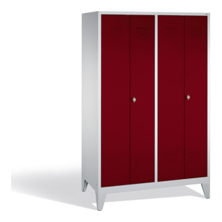 C+P Double broche Classic sur pieds, 4 compartiments, H1850×I1190×P500 mm, façade rubis rouge, corps gris clair