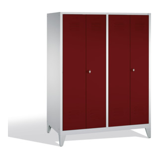 C+P Double pupitre Classic sur pieds, 4 compartiments, H1850×I1590×P500mm Face rubis Corps gris clair