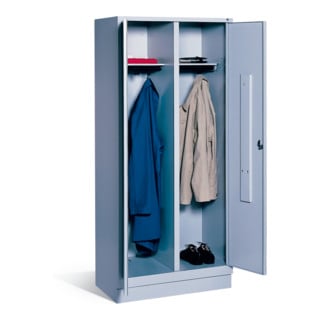 C+P Double pupitre Classic sur socle, 2 compartiments, H1800×I810×P500mm, façade gris clair, corps gris clair
