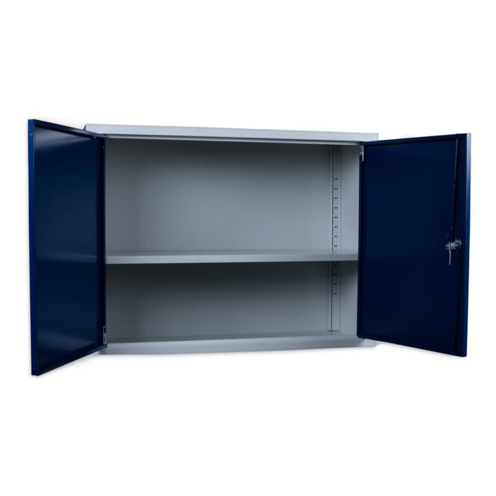 Armoire murale STIER, rangement sûr et peu encombrant, bleu