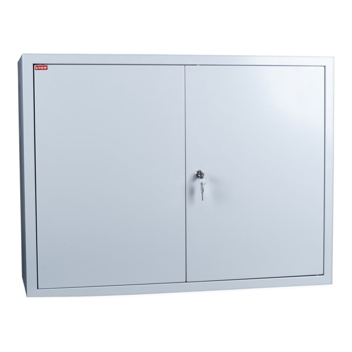 STIER Werkzeugschrank grau, innen 1 Boden, HxBxT mm 600x800x300 mm + STIER Arbeits-Sitz für Werkstatt