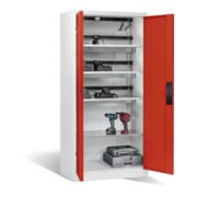 Armoire pour batteries C+P pour 15 outils éléctriques, H 1 950 x l 930 x P 500 mm, rouge feu/gris clair-2