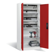 Armoire pour batteries C+P pour 15 outils éléctriques, H 1 950 x l 930 x P 500 mm, rouge rubis/gris clair-2