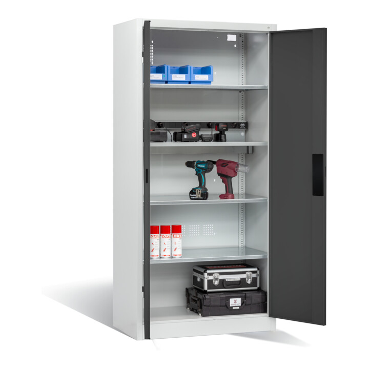 Armoire pour batteries C+P pour 5 outils éléctriques, H 1 950 x l 930 x P 500 mm, gris anthracite/gris clair