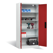 Armoire pour batteries C+P pour 5 outils éléctriques, H 1 950 x l 930 x P 500 mm, rouge rubis/gris clair-2
