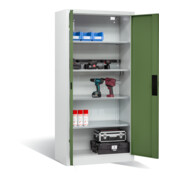 Armoire pour batteries C+P pour 5 outils éléctriques, H 1 950 x l 930 x P 500 mm, vert réséda/gris clair-5