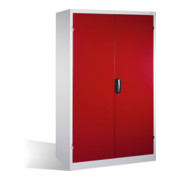 Armoire pour charges lourdes C+P avec portes battantes, 3 tablettes et 3 tiroirs, H1950xL1200xP600mm Façade rouge rubis Corps gris clair