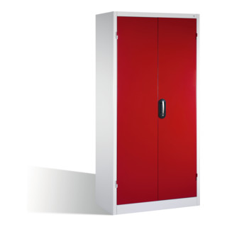 Armoire pour charges lourdes C+P avec portes battantes, 3 tablettes et 3 tiroirs, H1950xL930xP600mm Façade rouge rubis Corps gris clair