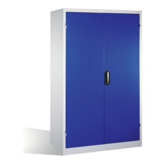 Armoire pour charges lourdes C+P avec portes battantes, 4 tablettes et 3 tiroirs, H1950xL1200xP600mm Façade bleu gentiane Corps gris clair