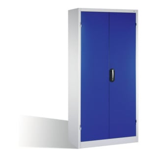 Armoire pour charges lourdes C+P avec portes battantes, 4 tablettes et 3 tiroirs, H1950xL930xP500mm Façade bleu gentiane Corps gris clair
