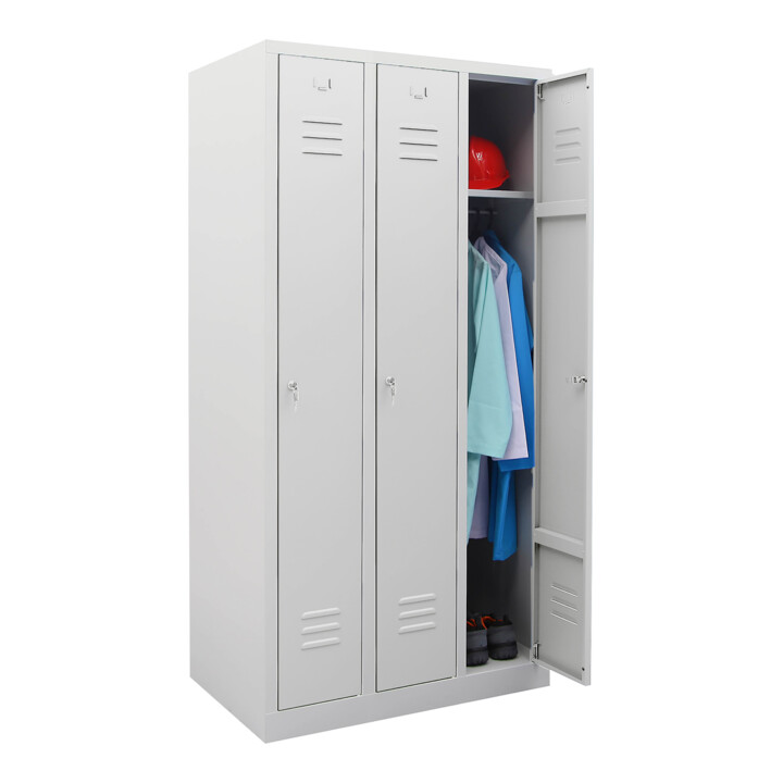 Armoire-vestiaire STIER, 3 compartiments, 1 800x870x500 mm, gris clair