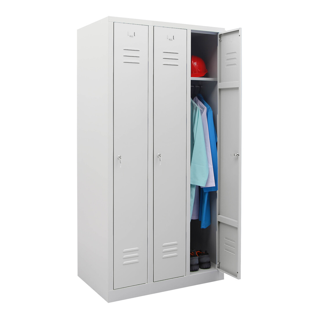 Armoire-vestiaire STIER, 3 compartiments, 1 800x870x500 mm, gris clair