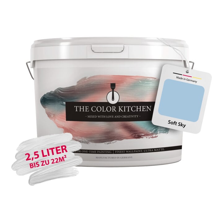 AS Creation Wandfarbe The Color Kitchen Soft Sky Blau Matt 2,5 l Hohe Deckkraft