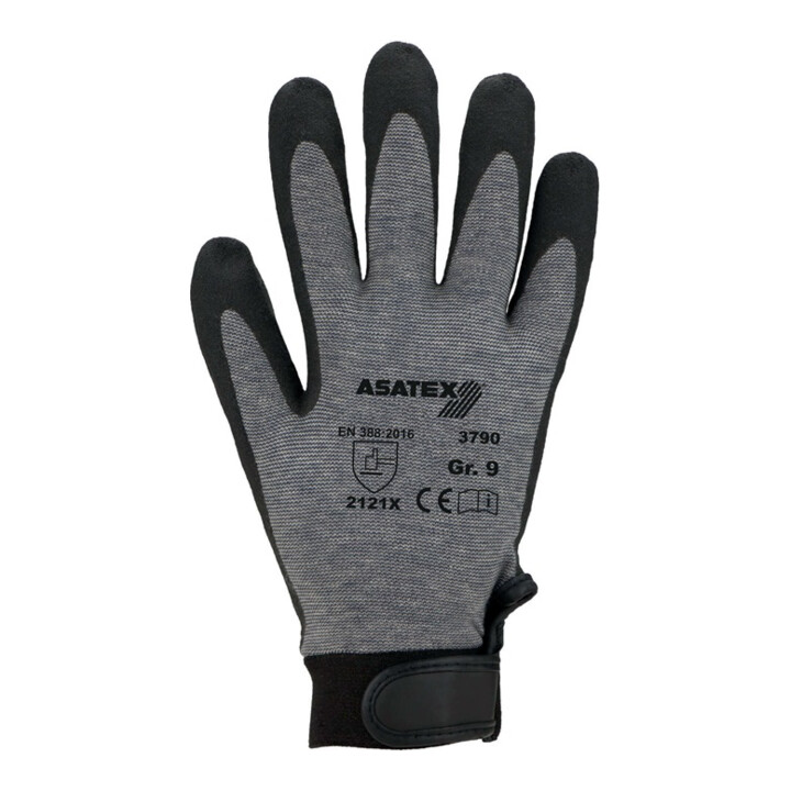 Asatex Strickhandschuhe PVC-beschichteter Strickbund mit Klettverschluss grau