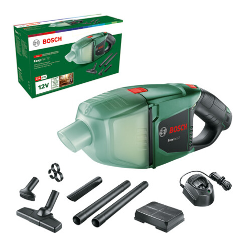 Aspirateur à main sans fil EasyVac 12 de Bosch, avec 1 x batterie PBA 12V 2,5 Ah, chargeur