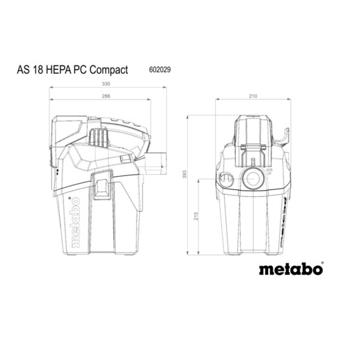 Aspirateur sans fil Metabo AS 18 HEPA PC Compact avec nettoyage manuel du filtre et filtre HEPA ; boîte en carton