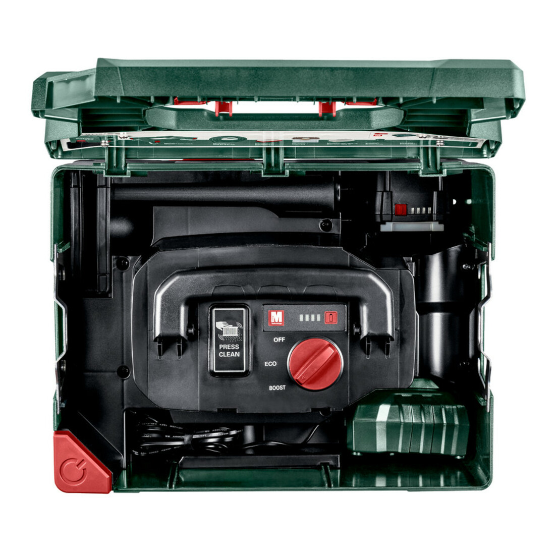 Aspirateur sans fil Metabo AS 18 L PC avec nettoyage manuel du filtre ; boîte en carton