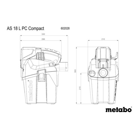 Aspirateur sans fil Metabo AS 18 L PC Compact avec nettoyage manuel du filtre ; boîte en carton