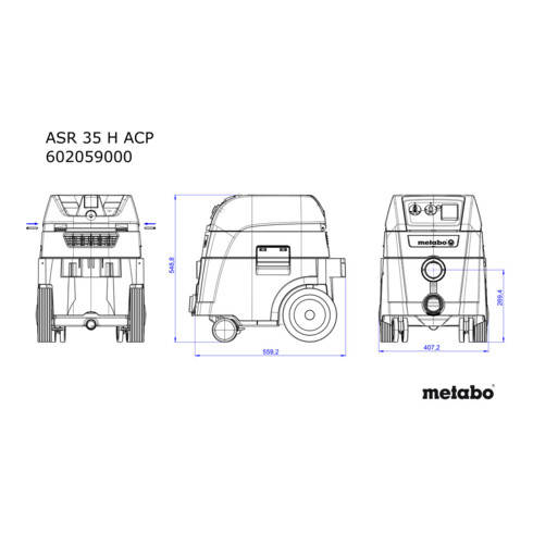 Aspirateur universel Metabo ASR 35 H ACP avec vibration électromagnétique et mesure de la différence de pression ; boîte en carton