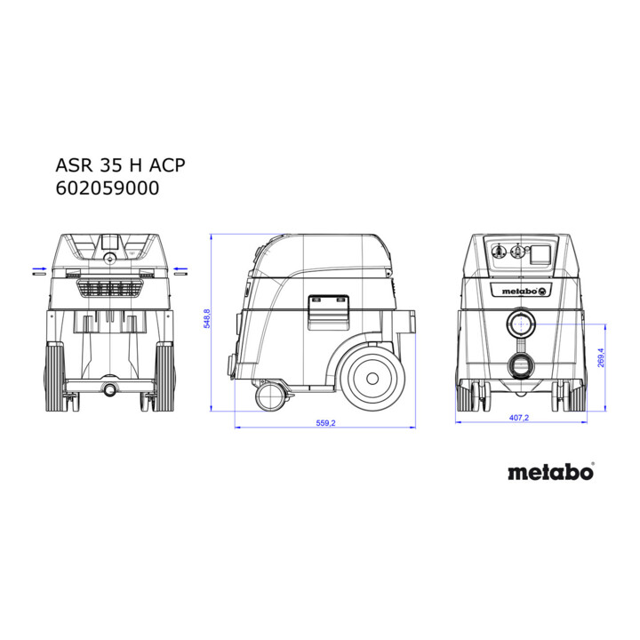 Aspirateur universel Metabo ASR 35 H ACP avec vibration électromagnétique et mesure de la différence de pression ; boîte en carton