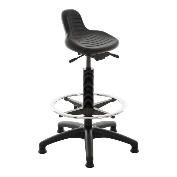 Assis-debout STIER avec patins et repose-pieds, hauteur d'assise 640-890 mm, assise en PU, avec poignée