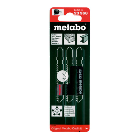 Assortiment 1 de lames de scies sauteuses, bois+métal, 3 pièces, HCS/HSS, 2 lames bois, 1 lame métal metabo