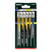 Assortiment 2 de lames de scies sauteuses, bois+métal+plastiques, 5 pièces, HCS/HSS, 4 lames bois, 1 lame métal metabo
