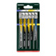 Assortiment 2 de lames de scies sauteuses, bois+métal+plastiques, 5 pièces, HCS/HSS, 4 lames bois, 1 lame métal metabo