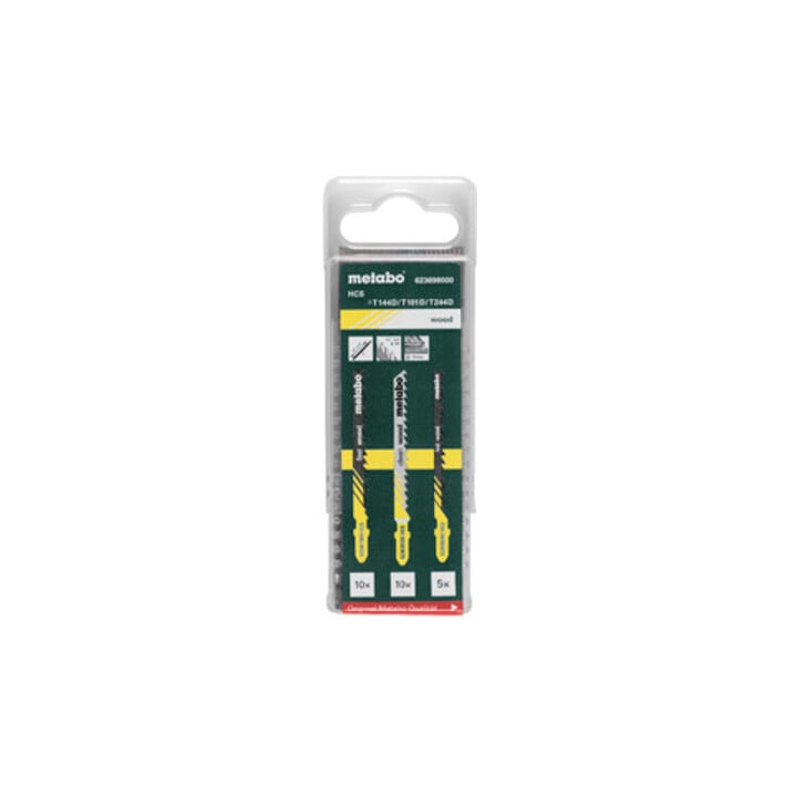 Assortiment 4 de lames de scies sauteuses, bois, HCS/HSS, 25 pièces, 25 lames bois metabo