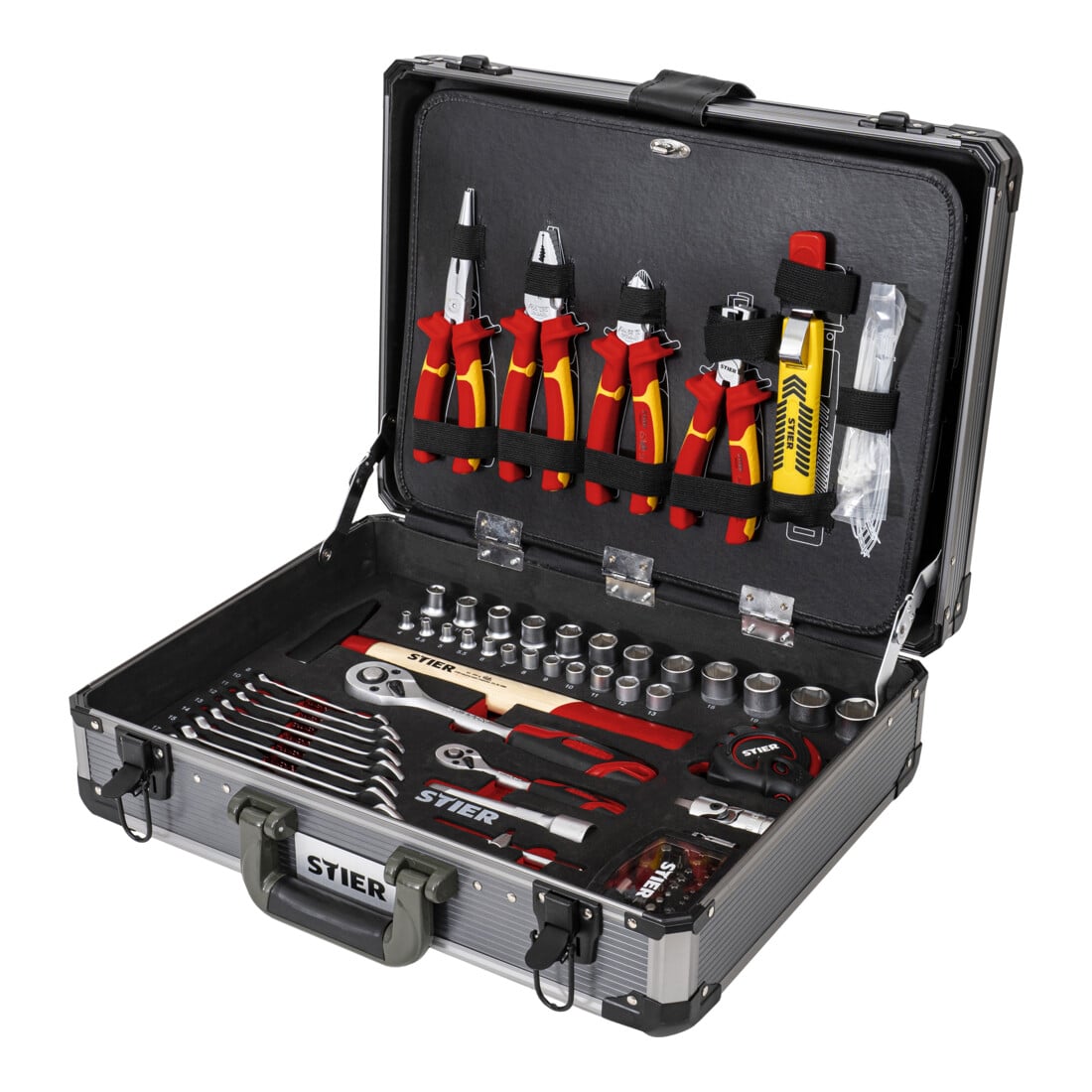 Assortiment de 128 outils pour électriciens STIER dans une valise en aluminium
