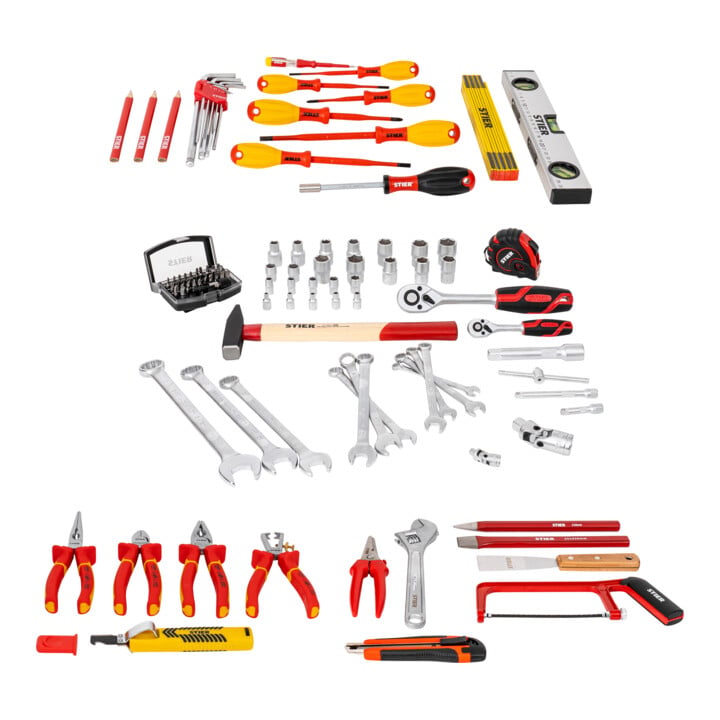 Assortiment de 128 outils pour électriciens STIER dans une valise en aluminium