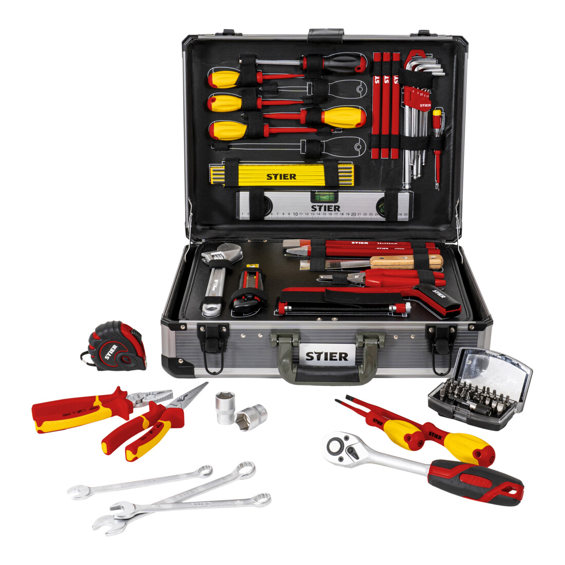 Assortiment de 128 outils pour électriciens STIER dans une valise en aluminium