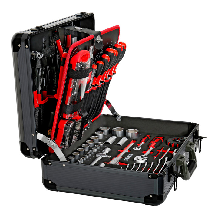 Assortiment de 135 outils universels STIER dans une valise en aluminium