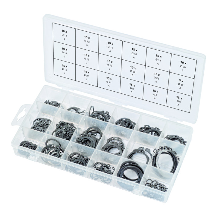 Assortiment de circlips internes et externes, 225 pcs.