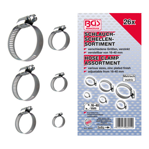 Assortiment de colliers Ø 16 - 40 mm 26 pièces BGS