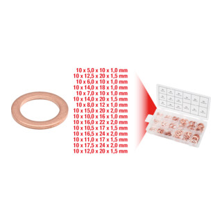 Assortiment de joints cuivre KS Tools Ø 5-17,5mm, 150 pcs.