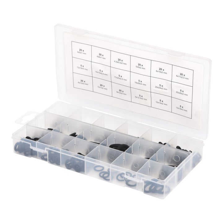 Assortiment de joints toriques, Ø 3-22mm, 225 pcs.