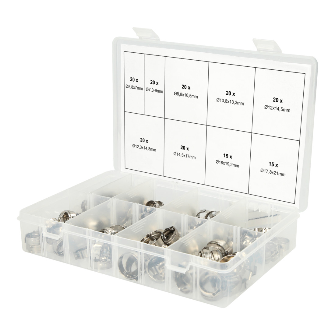 Assortiment de KS Tools : colliers de serrage à 1 oreille, Ø 5,8-21mm, 170 pcs.