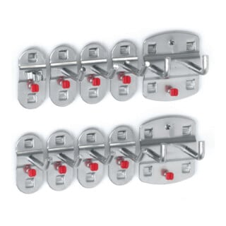 Assortiment de porte-outils 10-pcs. revêtu plastique p. panneaux perforés 7 croc