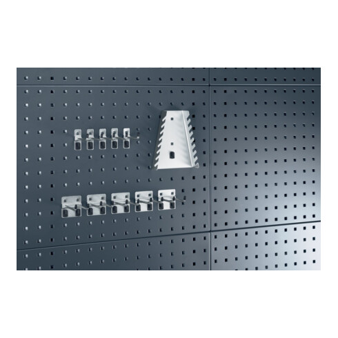 Assortiment de porte-outils 11-pcs. galvanisé p. panneaux perforés 5 crochet/5 d