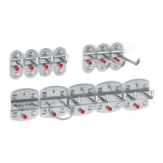 Assortiment de porte-outils 12-pcs.revêtu plastique p. panneaux perforés 9 croch