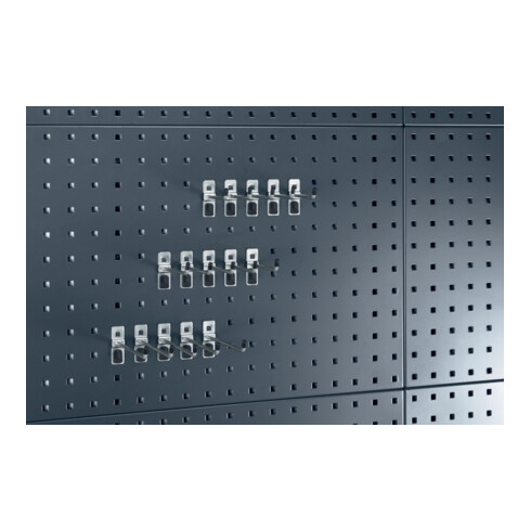 Assortiment de porte-outils 15-pcs. galvanisé p. panneaux perforés chacun 5 croc