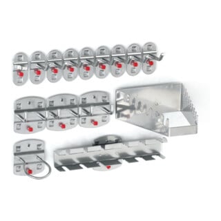 Assortiment de porte-outils 15-pcs. revêtu plastique p. panneaux perforés 12 cro