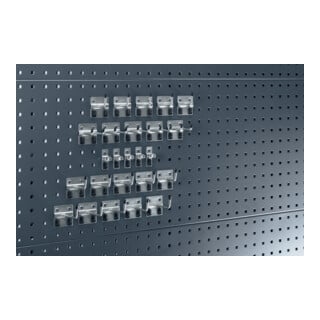 Assortiment de porte-outils 25-pcs. galvanisé p. panneaux perforés 15 crochets/5